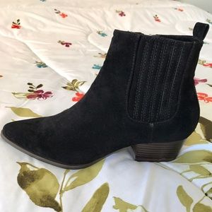Black suede ankle boots.