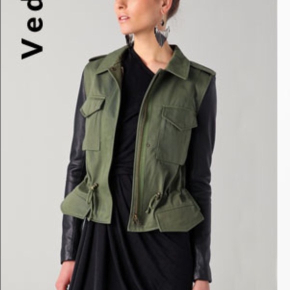 Veda leather sleeved safari jacket