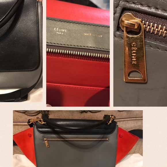 Authentic CELINE tricolor color block swing Trapeze bag purse medium Never Used - Picture 3 of 17