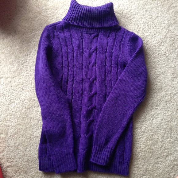 Purple cable knit turtle neck sweater