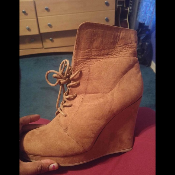Shi Brown Wedge Boots (Sz 11)