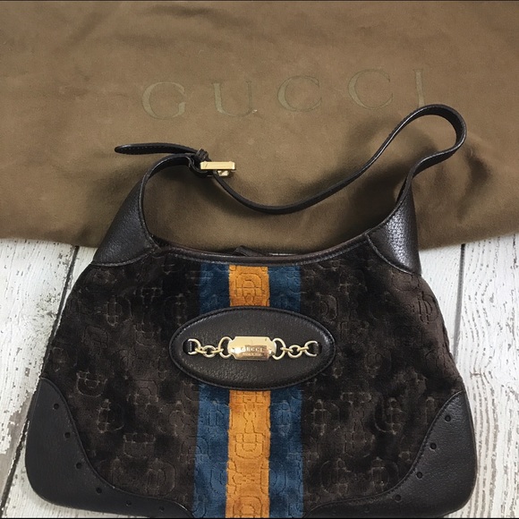 Auth GUCCI signature velvet stripe shoulder bag