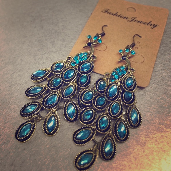 Jewelry - Peacock Dangle Crystal Statement Earrings