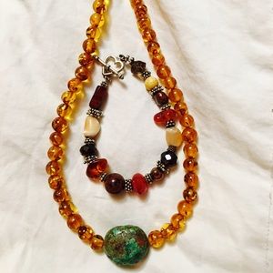 Boutique Amber & Turquoise Necklace and Bracelet