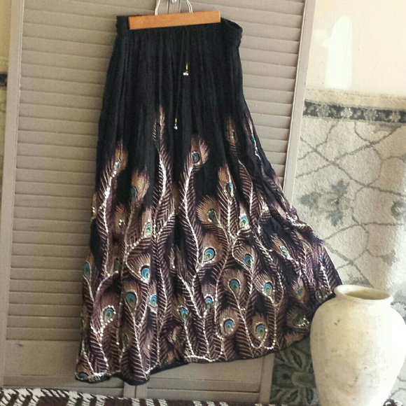Dresses & Skirts - Sale! Sequined peacock feather maxi skirt