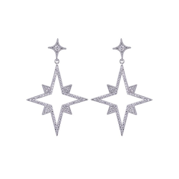 CZ Sparkling Star Dangle Stud Earrings
