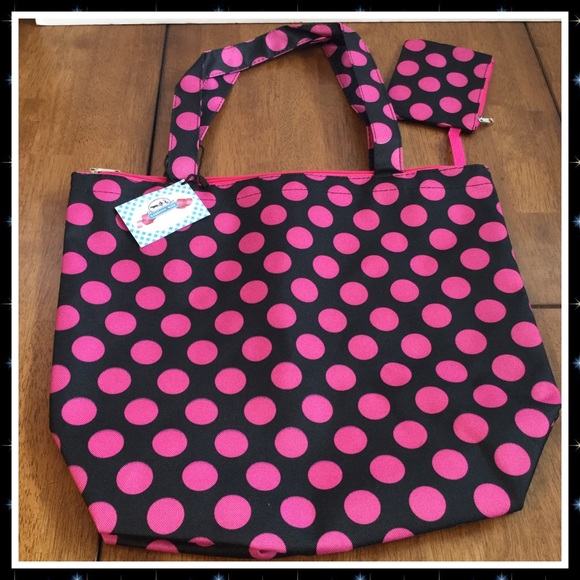 Boutique Bags - Polka Dot Canvas Tote w/ Coin Purse Boutique Bags - Polka Dot Canvas Tote w/ Coin Purse