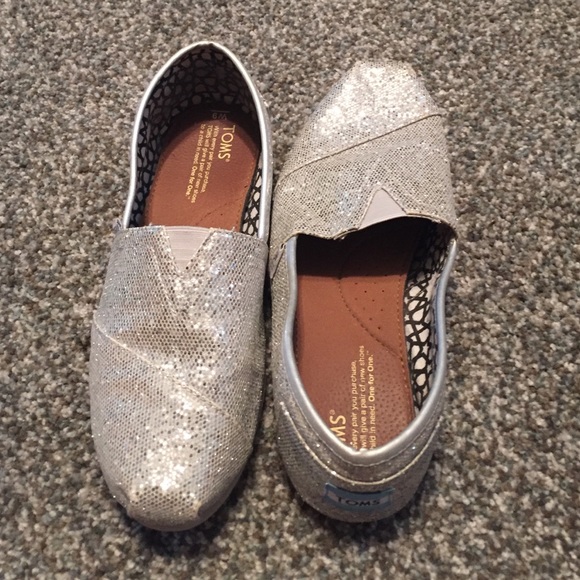 TOMS Silver Glitter Slip-ons size 9