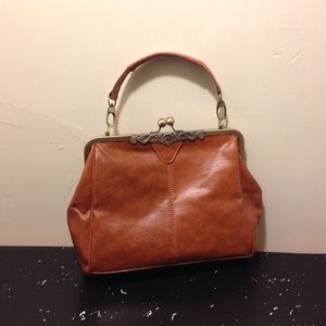 Tan Faux Leather Vintage Large Handbag