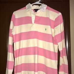 Ralph Lauren pink & white long sleeve polo shirt