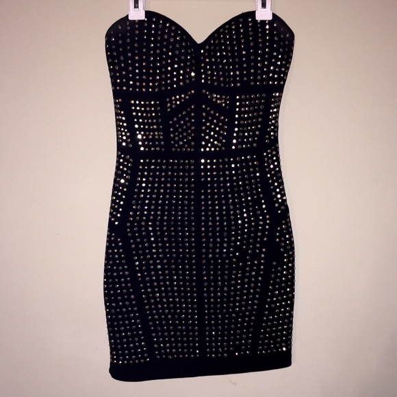 Strapless Sequins Dress; Size XS; Black and Gold