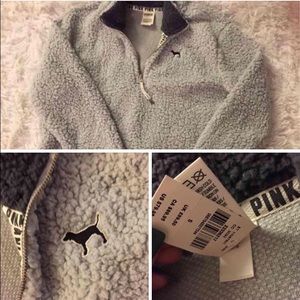 Gray vs pink quarter zip Sherpa