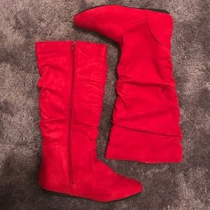 Red Suede Zip-Up Boots