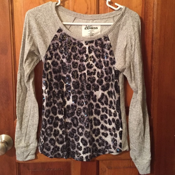 Gray cheetah sparkly sweater