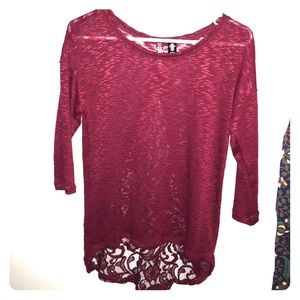 maroon sheer lace top