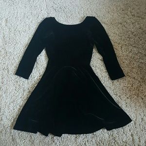 Low Back Black Velvet Skater Dress