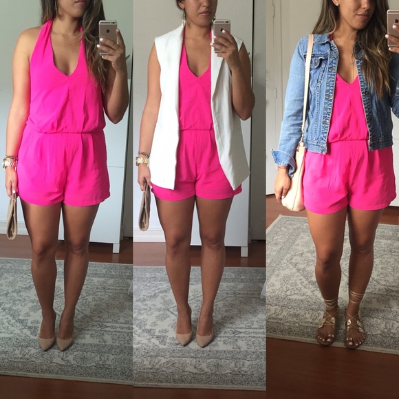 Chiffon Hot Pink Halter Romper-Size M (fits a L)