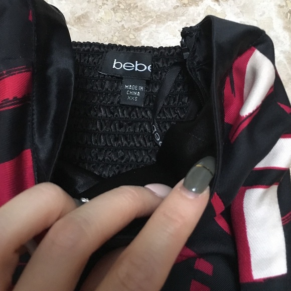 Bebe Black & Dark Pink Silky Flowy dress - Picture 2 of 4