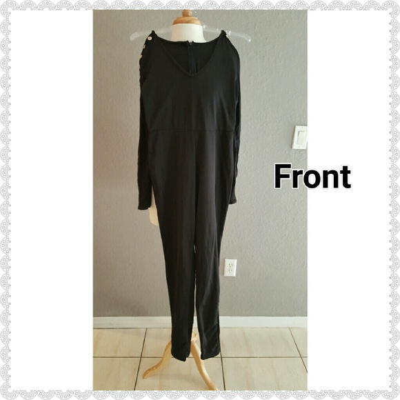JUST IN. BLACK LACE UP SLEEVES JUMPSUIT - Picture 2 of 6