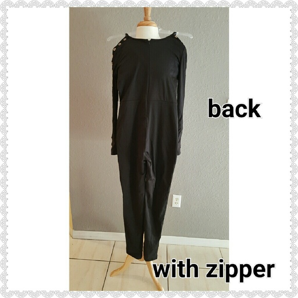 JUST IN. BLACK LACE UP SLEEVES JUMPSUIT - Picture 3 of 6