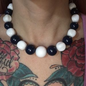 Navy and white vintage necklace