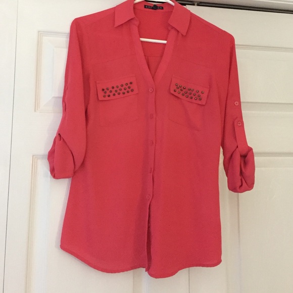 Hot Pink Blouse W/ Studs - Picture 1 of 3