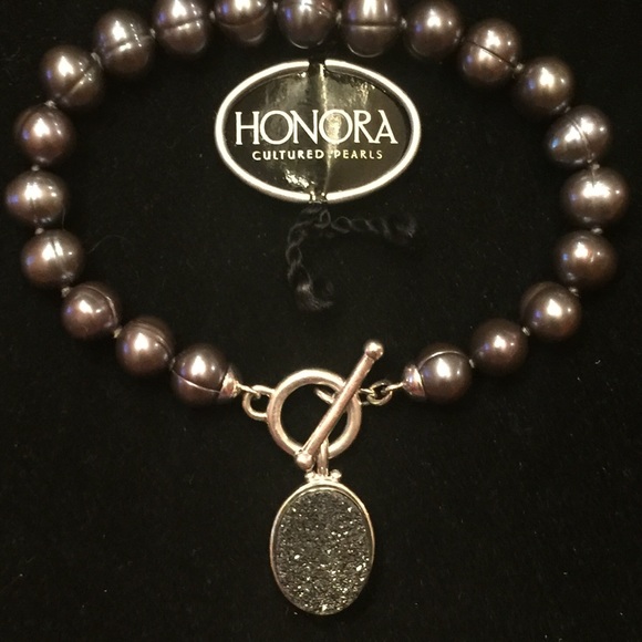 CHEAP!!! HONORA BLACK RINGED PEARL/AGATE DRUZY