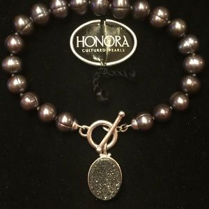 CHEAP!!! HONORA BLACK RINGED PEARL/AGATE DRUZY
