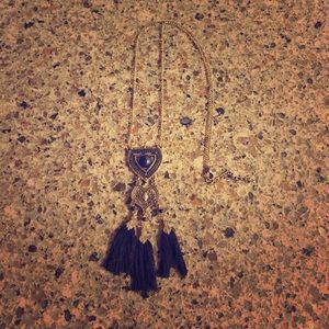 NWOT Black & Gold Tassel Statement Necklace