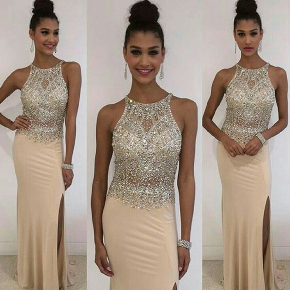 SOLD Light Gold Jersey Gown - Picture 6 of 7