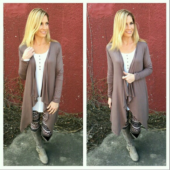 SOLD OUT—HOST PICK! Taupe Waterfall Cardigan - Picture 3 of 6