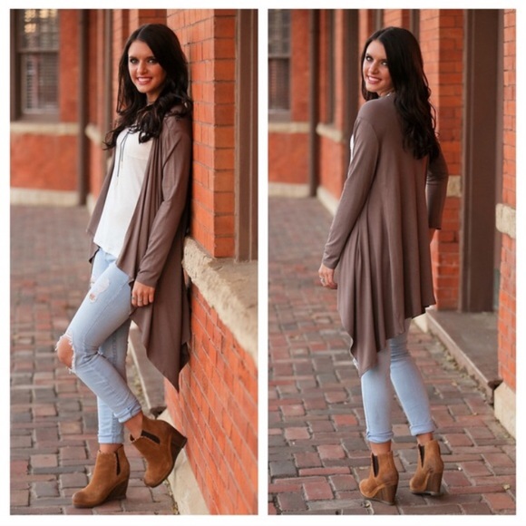 SOLD OUT—HOST PICK! Taupe Waterfall Cardigan - Picture 5 of 6