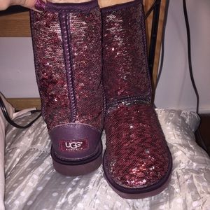 Silver & Burgundy Sparkle UGG Boot