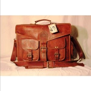 Men's genuine brown leather vintage messenger bag