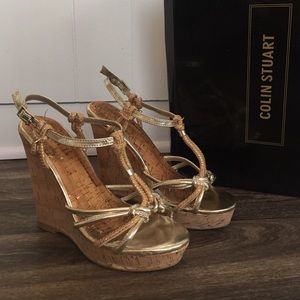 Colin Stuart Gold Wedge Heels