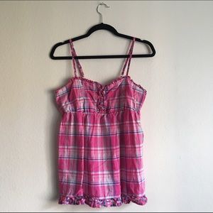 Plaid Floral Babydoll Tank Top - Spaghetti Strap