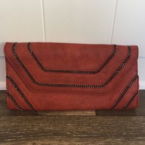 Burnt Orange and Chain Leather Clutch