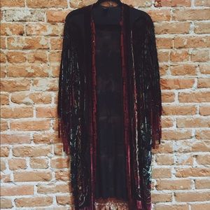 Vintage velvet beaded kimono opera coat free size
