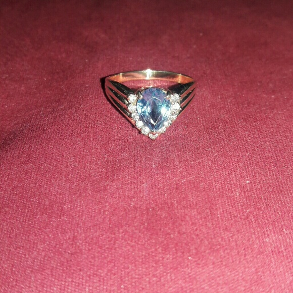 LADIES 14K YELLOW GOLD RING DIAMOND/TOPAZ RING - Picture 1 of 4