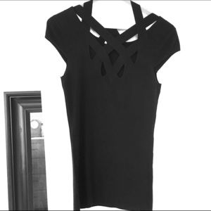 Caché Black Woven Design Top, Size Medium