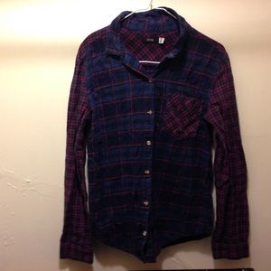 Two Toned Red And Blue Fitted BDG Flannel