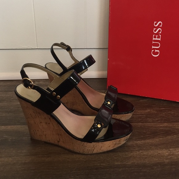 Guess Black Patent Leather Wedges