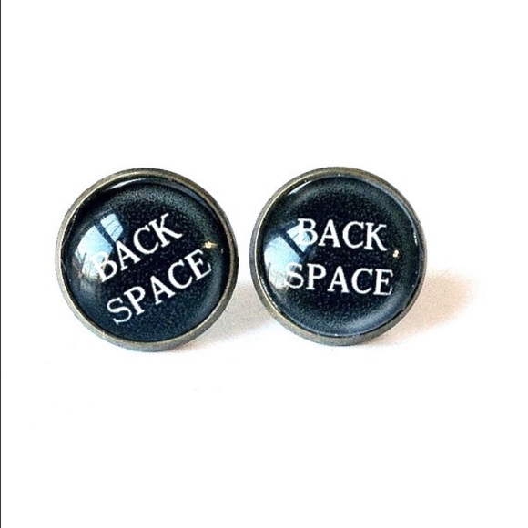 Typewriter Key Post Earrings Handmade Backspace - Picture 2 of 5