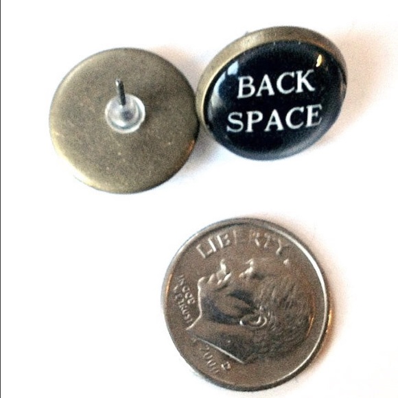 Typewriter Key Post Earrings Handmade Backspace - Picture 3 of 5