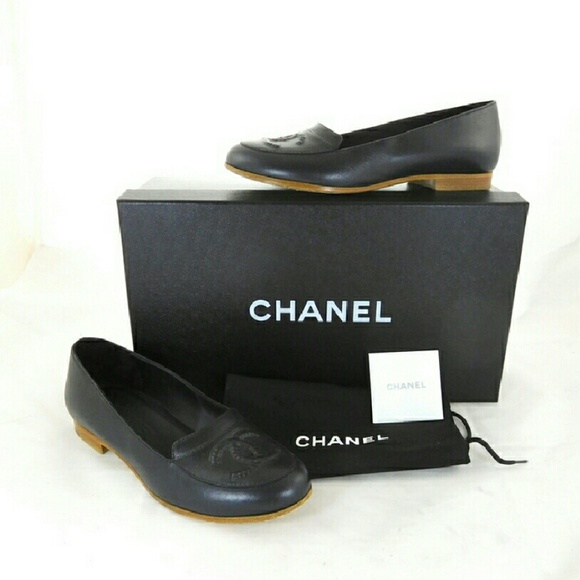 CHANEL Black Leather Loafers