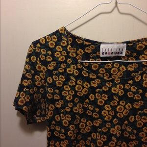 Vintage Sunflower Print Short Sleeve Shirt Dress