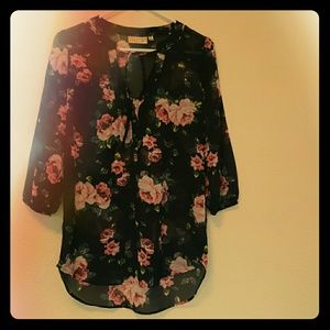See through floral blouse