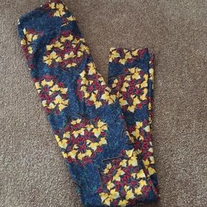 Lularoe OS green, blue and yellow leggings