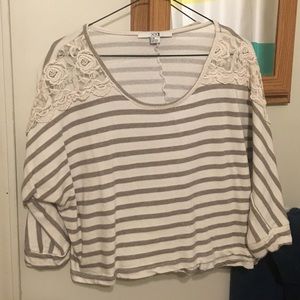 F21 - Striped sweater with Lace shoulders