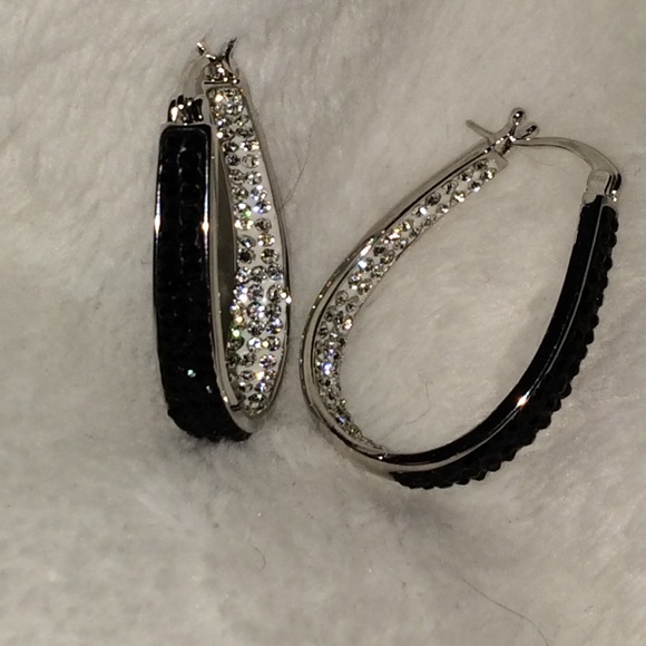 NEVER WORN Swarovski Crystal & Silverstone hoops